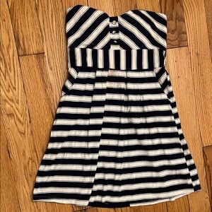 Max Rave Navy and White Strapless Striped Kids Dress